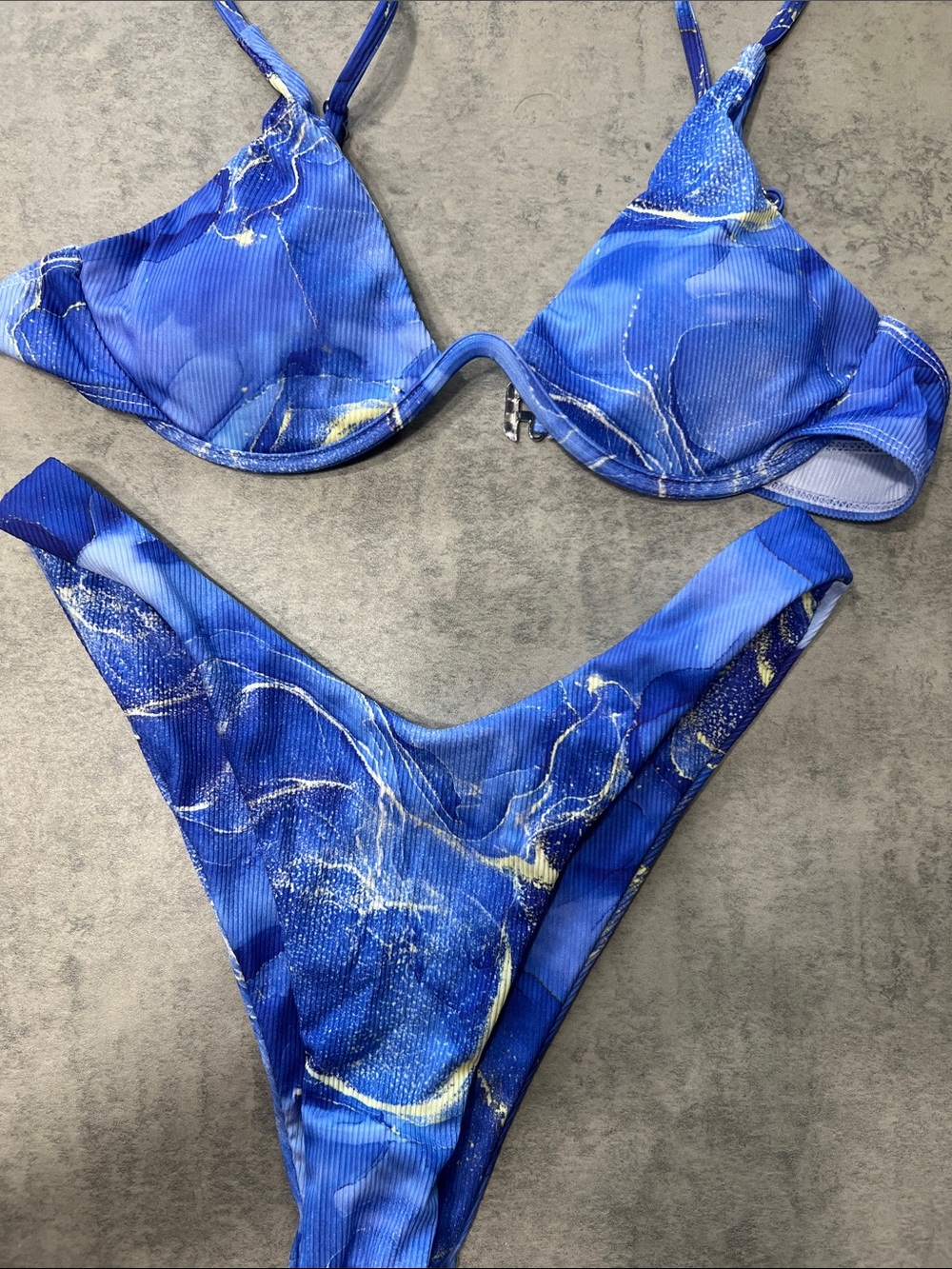 SHEIN Blue Marbled Ribbed Bikini Set